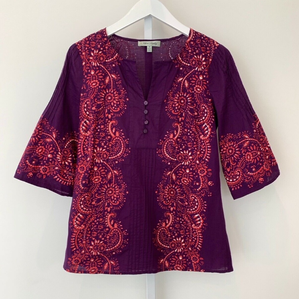 BETH BOWLEY PURPLE COTTON PRINT TOP SIZE 4 NWOTS!
